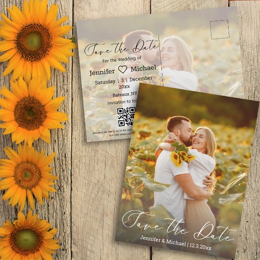Sla de datum op QR Code 2 foto's Modern handschrif Aankondigingskaart