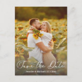 Sla de datum op QR Code 2 foto's Modern handschrif Aankondigingskaart (Voorkant)