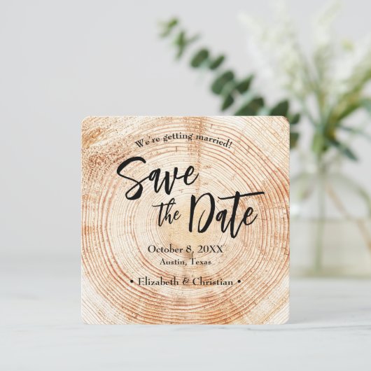 Sla de datum op QR code website Rustic Wood Weddin Kaart (Staand voorkant)