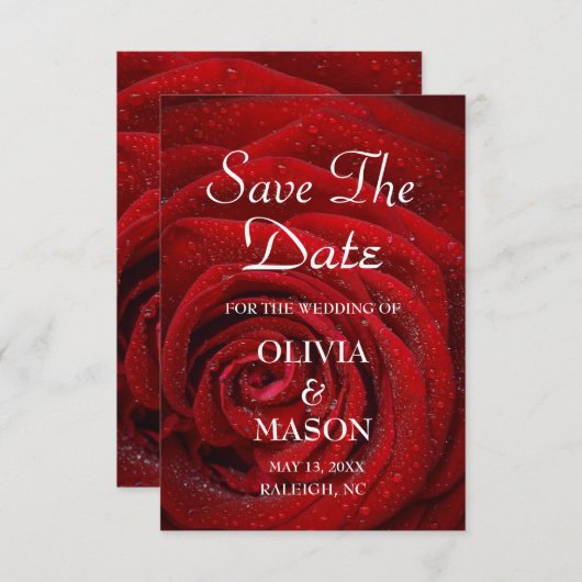 Sla de datum op - Red Rose Textured Save The Date (Voorkant / Achterkant)