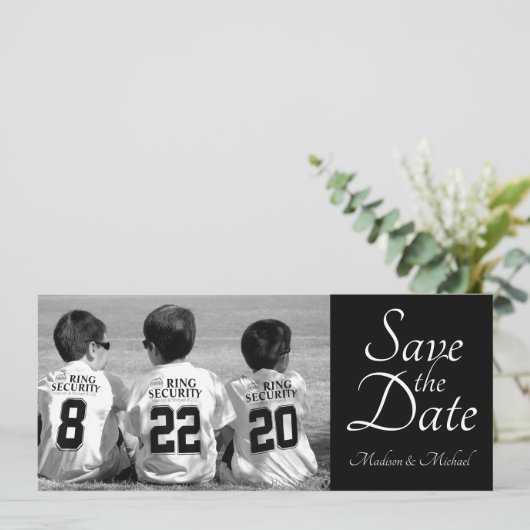 Sla de datum op Ringdrager Fotokaarten Save The Date (Staand voorkant)