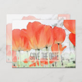 Sla de datum op, rode tulp bloemen foto aankondigingskaart (Voorkant / Achterkant)