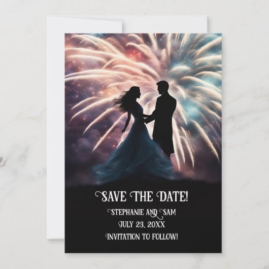 Sla de datum op Romantisch stel dat danst Vuurwerk Kaart (Voorkant)