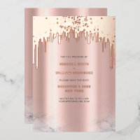 Sla de datum op Rosegold Glitter Drips Folie Kaart