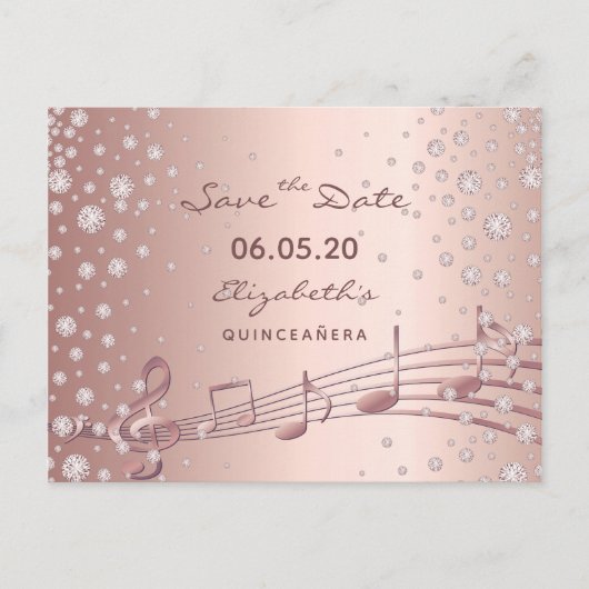 Sla de datum op roze goud glam Quinceañera feestje Briefkaart (Voorkant)