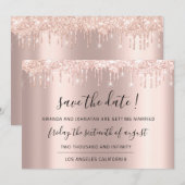 Sla de datum op Roze Goud Glitterdruppels Bruiloft Save The Date (Voorkant / Achterkant)