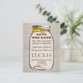 Sla de datum op Rustic Burlap Mason Jar Aankondigingskaart (Staand voorkant)