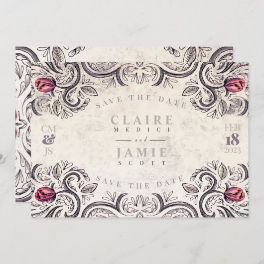 Sla de datum op, RUSTIC ROOS flat card Kaart (Voorkant / Achterkant)