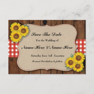 Sla de datum op Rustic Sunflower Red Check Kaart