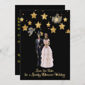 Sla de datum op Skeletten Halloween-bruiloft Kaart (Voorkant / Achterkant)