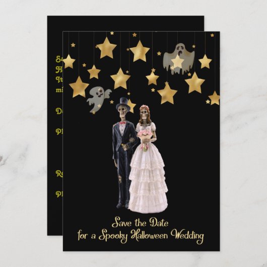 Sla de datum op Skeletten Halloween-bruiloft Kaart (Voorkant / Achterkant)