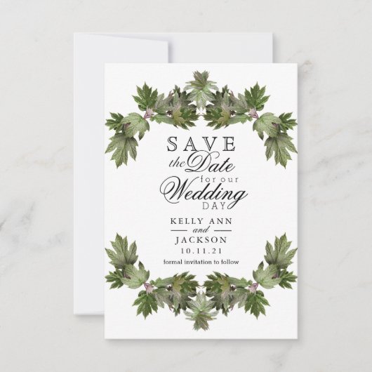 Sla de datum op - Trendy Green Leaf Swags Save The Date (Voorkant)