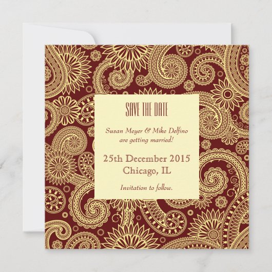 Sla de datum op trouw uitnodigingskaart rood india kaart (Voorkant)