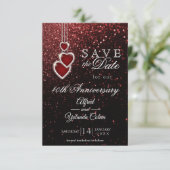 Sla de datum op - Uitnodiging met rode glitter (Staand voorkant)