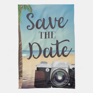 Sla de datum op vintage Camera en Strand Theedoek