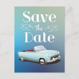 Sla de datum op vintage klassieke auto briefkaart