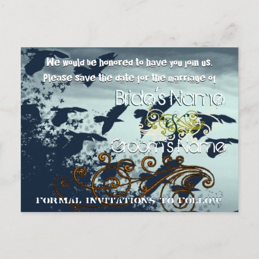 Sla de datum op - Vliegende vogels - Gepersonalise Aankondigingskaart (Achterkant)