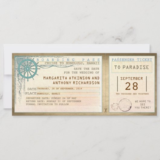 Sla de datum op waarop u instapkaart- tickets koop save the date (Voorkant)