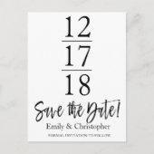 Sla de datum op Zwart-wit Modern Script Aankondigingskaart (Voorkant)