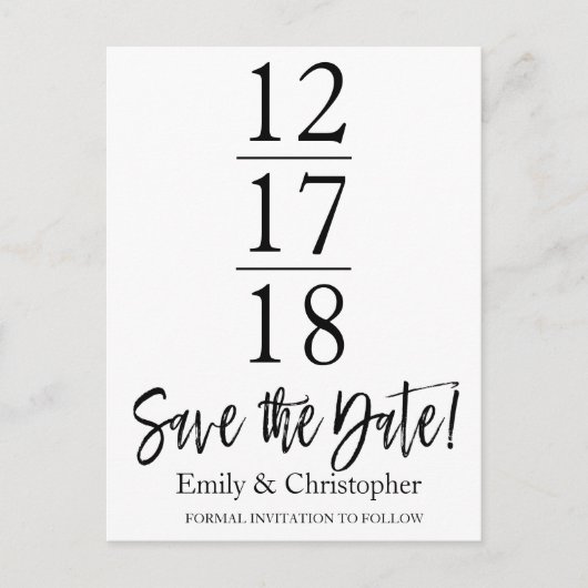 Sla de datum op Zwart-wit Modern Script Aankondigingskaart (Voorkant)