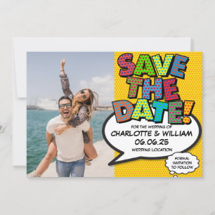 Sla de datum Photo Fun Retro Comic Book Pop Art Save The Date