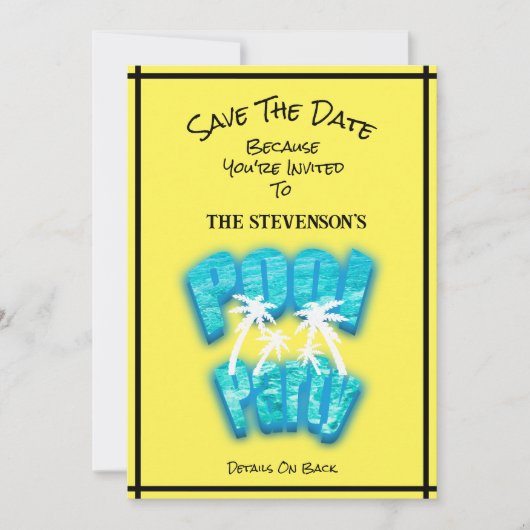 Sla de datum Pool Party Fun Verjaardag Geel Save The Date (Voorkant)