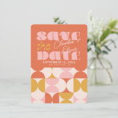 Sla de datum, Retro, boog foto, 70's roze Save The Date (Staand voorkant)