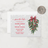 Sla de datum rode kerst Decor bruiloft Notitiekaartje (Voorkant / Achterkant in situ)