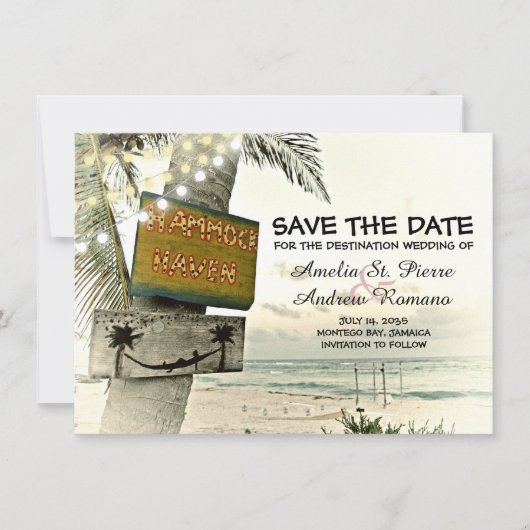 Sla de datum  Romantische strandbestemming op Save The Date (Voorkant)