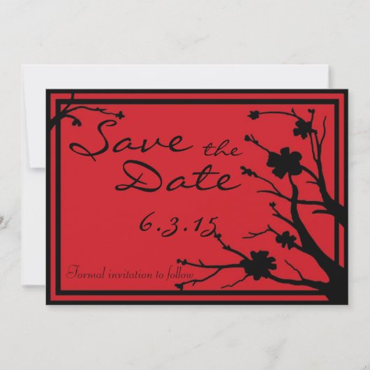 Sla de datum rood zwart aangepaste bruiloft uitnod save the date (Voorkant)