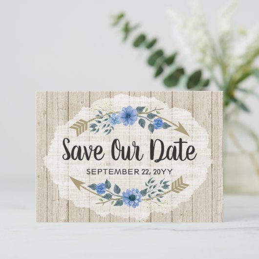 Sla de datum rustieke Boho pijlen & bloemenhuwelij Save The Date (Staand voorkant)