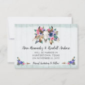 Sla de datum rustieke Floral Skull Boho fotokaart Save The Date (Achterkant)