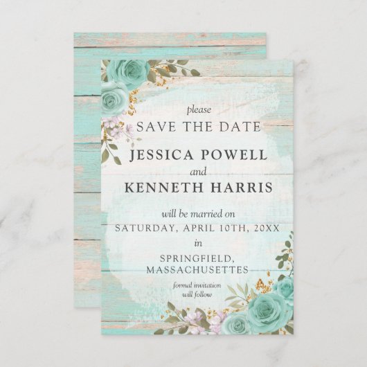 Sla de datum rustieke turquoise bloemige  Kaart (Voorkant / Achterkant)