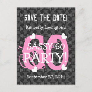 Sla de datum SASSY 60 Birthday Party V06A PINK op Aankondigingskaart