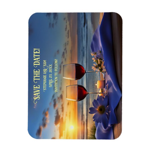 Sla de datum strand en wijn zonsondergang magneet (Verticaal)