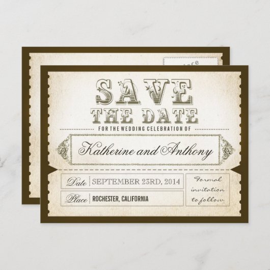 Sla de datum tickets - briefkaarten (Voorkant / Achterkant)