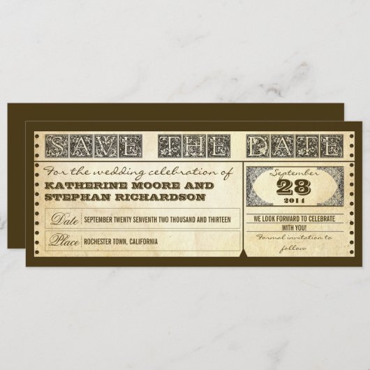 Sla de datum tickets op save the date (Voorkant / Achterkant)