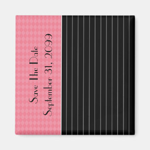 Sla de datum Trendy Black Pinstripe Pink Argyle op Magneet