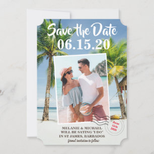 Sla de datum Tropisch Bagagelabel Foto op Save The Date