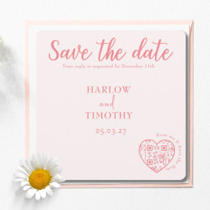 Sla de datum Trouwkaart Blush Roze QR-code op Save The Date
