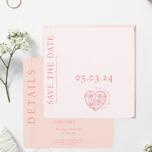 Sla de datum Trouwkaart Blush Roze QR-code op Save The Date