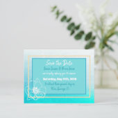 Sla de datum Turquoise Blauwgroen witte bloem brui Briefkaart (Staand voorkant)