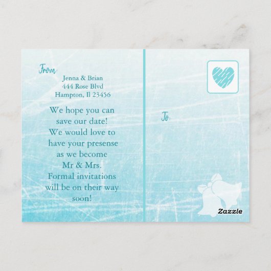 Sla de datum Turquoise Blauwgroen witte bloem brui Briefkaart (Achterkant)