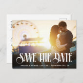 Sla de datum Typografie Moderne foto bruiloft Aankondigingskaart (Voorkant / Achterkant)