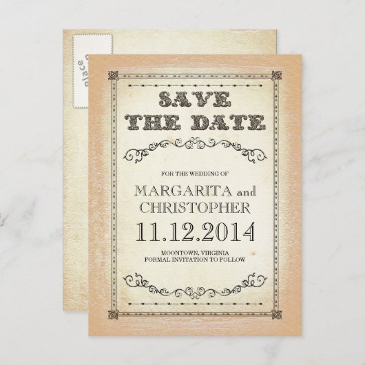 Sla de datum typografie postkaarten aankondigingskaart (Voorkant / Achterkant)