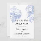 Sla de Datum uitnodiging met Blue Hydrangea (Voorkant)