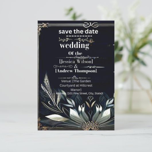 Sla de datum uitnodiging trouwkaart zwart & wit op (Staand voorkant)