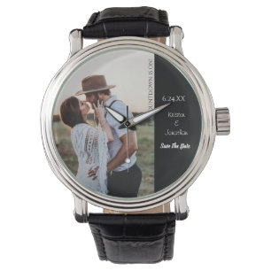 Sla de datum unieke moderne grappige trouwfoto op horloge