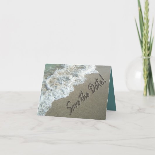 Sla de datum van bestemming bruiloft zand schrijve aankondiging (Voorkant)