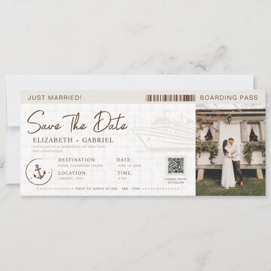 Sla de datum van de instapkaart cruise bruiloft kaart (Voorkant)
